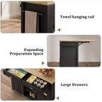 Mobile Kitchen Island, Rolling Kitchen Cart On Wheels With Widen Drop Leaf Top, With 2 Glass Doors, Spice Rack, Towel Holder, Can Storage & Towel Bar