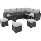 Acekool Ensemble de 7 meubles de patio d'extérieur avec rotin PE gris, coussins et table en verre pour porche, balcon et jardin.