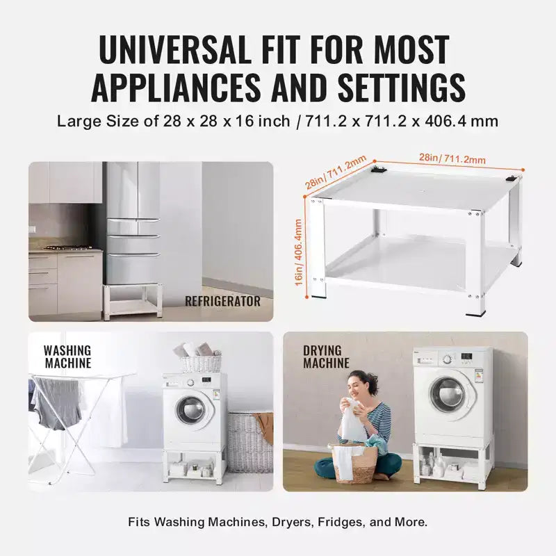 Piedestal de buanderie VEVOR avec étagère de rangement, 71x71x41 cm (LxlxH), support de base universel pour lave-linge et sèche-linge, capacité 300 kg