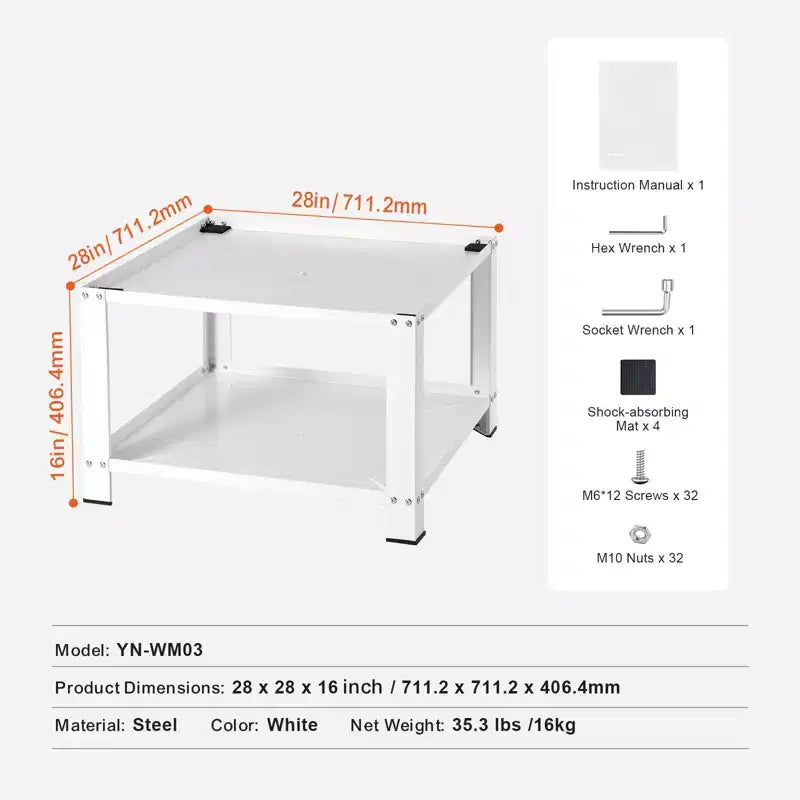 Piedestal de buanderie VEVOR avec étagère de rangement, 71x71x41 cm (LxlxH), support de base universel pour lave-linge et sèche-linge, capacité 300 kg