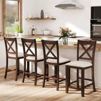 Tabourets de bar Costway en bois d'hévéa, lot de 2/4, avec repose-pieds et coussin en lin confortable