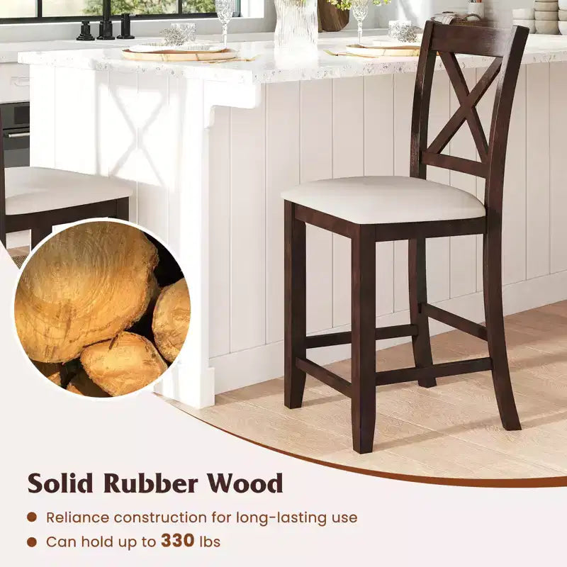 Tabourets de bar Costway en bois d'hévéa, lot de 2/4, avec repose-pieds et coussin en lin confortable