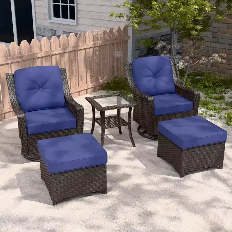 EAGLE PEAK Azure Bay 5 Pieces Wicker Outdoor Patio Furniture Set, Swivel Rocking Chairs with Ottomans, Side Table