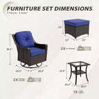 EAGLE PEAK Azure Bay 5 Pieces Wicker Outdoor Patio Furniture Set, Swivel Rocking Chairs with Ottomans, Side Table