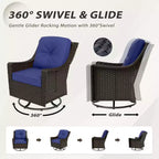 EAGLE PEAK Azure Bay 5 Pieces Wicker Outdoor Patio Furniture Set, Swivel Rocking Chairs with Ottomans, Side Table