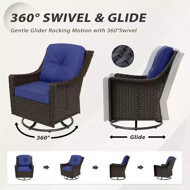 EAGLE PEAK Azure Bay 5 Pieces Wicker Outdoor Patio Furniture Set, Swivel Rocking Chairs with Ottomans, Side Table