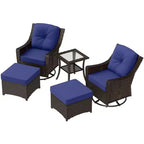 EAGLE PEAK Azure Bay 5 Pieces Wicker Outdoor Patio Furniture Set, Swivel Rocking Chairs with Ottomans, Side Table