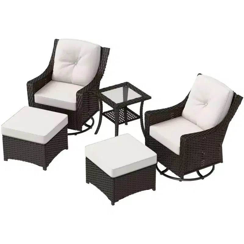 EAGLE PEAK Azure Bay 5 Pieces Wicker Outdoor Patio Furniture Set, Swivel Rocking Chairs with Ottomans, Side Table