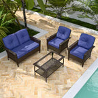 EAGLE PEAK Ensemble de conversation 4 pièces en rotin pour terrasse, canapé et fauteuils d'extérieur en osier avec table basse