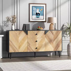 Garvee 55.1 Woodgrain 3-Drawer Storage Cabinet with Adjustable Shelf & Doors  Modern Sideboard Buffet for Dining Room