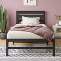 CLIHOME Black Platform Bed Frame with Rustic Vintage Wood Headboard, No Box Spring Needed