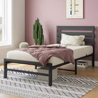 CLIHOME Black Platform Bed Frame with Rustic Vintage Wood Headboard, No Box Spring Needed