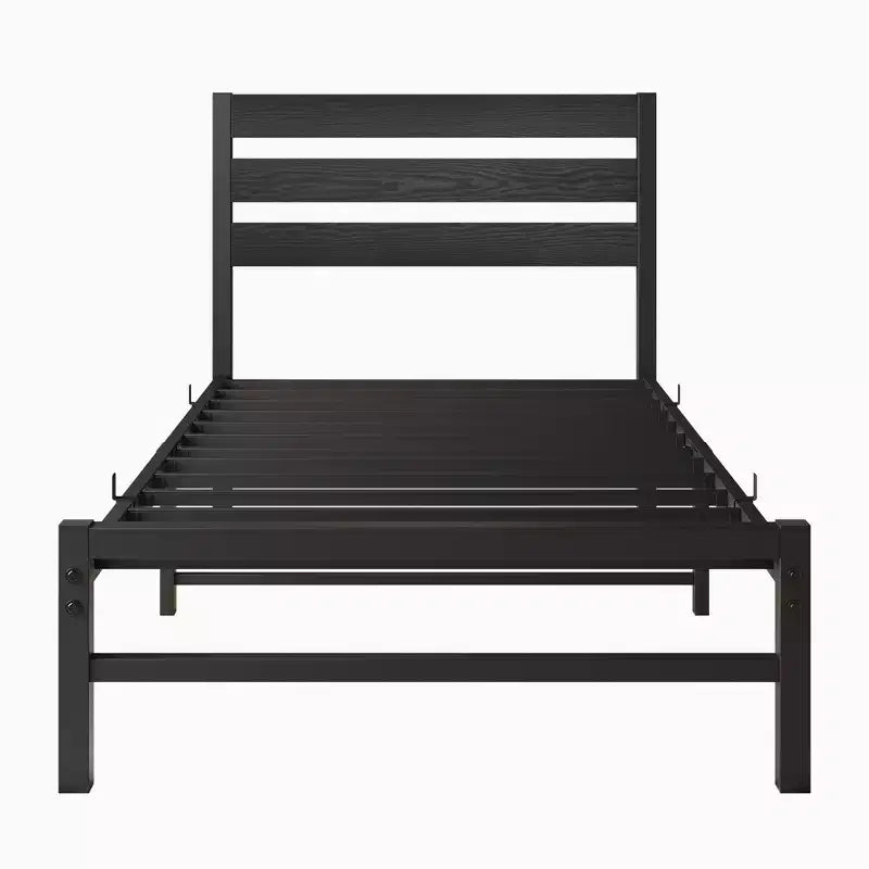 CLIHOME Black Platform Bed Frame with Rustic Vintage Wood Headboard, No Box Spring Needed