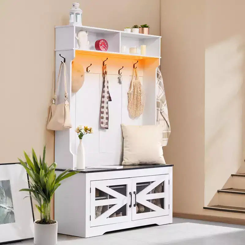 VEVOR Hall Tree Entryway Bench, Coat Rack with Shoe Storage, 42 Wide Mudroom bench with Storage and Seating, Adjustable Shelves and 7 Hook