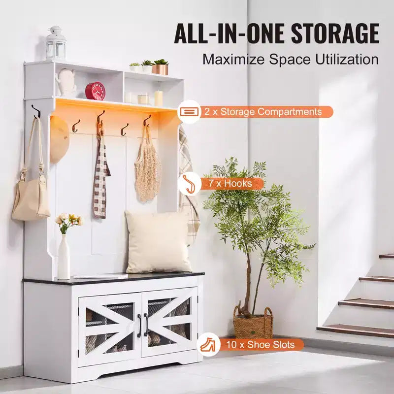 VEVOR Hall Tree Entryway Bench, Coat Rack with Shoe Storage, 42 Wide Mudroom bench with Storage and Seating, Adjustable Shelves and 7 Hook