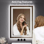 55x30 LED Bathroom Mirror with Lights,Anti-Fog,Dimmable,Backlit + Front Lit,Memory,Double LED Vanity,3 Colors,Stepless Dimming