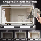55x30 LED Bathroom Mirror with Lights,Anti-Fog,Dimmable,Backlit + Front Lit,Memory,Double LED Vanity,3 Colors,Stepless Dimming