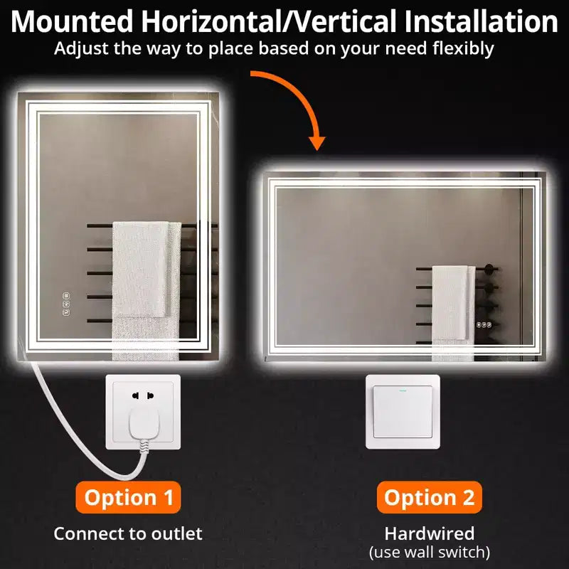 55x30 LED Bathroom Mirror with Lights,Anti-Fog,Dimmable,Backlit + Front Lit,Memory,Double LED Vanity,3 Colors,Stepless Dimming