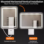 55x30 LED Bathroom Mirror with Lights,Anti-Fog,Dimmable,Backlit + Front Lit,Memory,Double LED Vanity,3 Colors,Stepless Dimming