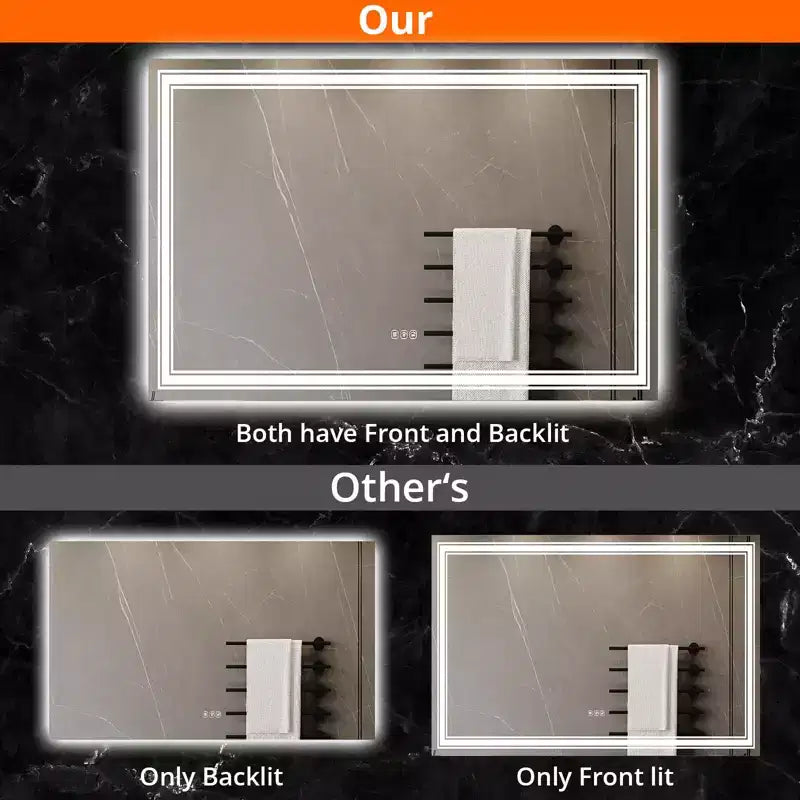 55x30 LED Bathroom Mirror with Lights,Anti-Fog,Dimmable,Backlit + Front Lit,Memory,Double LED Vanity,3 Colors,Stepless Dimming