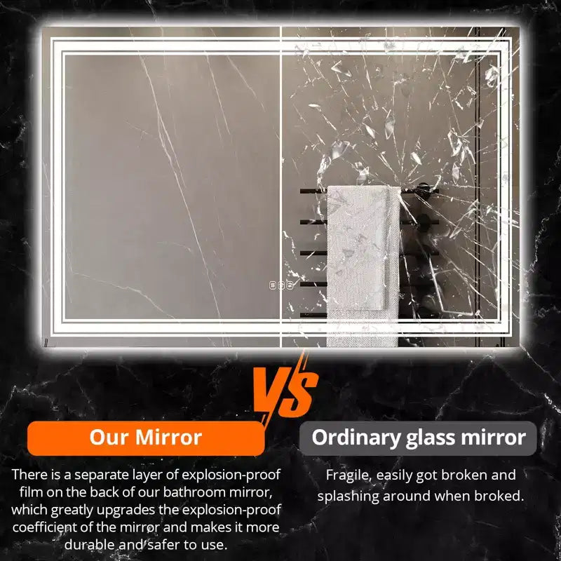 55x30 LED Bathroom Mirror with Lights,Anti-Fog,Dimmable,Backlit + Front Lit,Memory,Double LED Vanity,3 Colors,Stepless Dimming