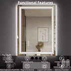 55x30 LED Bathroom Mirror with Lights,Anti-Fog,Dimmable,Backlit + Front Lit,Memory,Double LED Vanity,3 Colors,Stepless Dimming