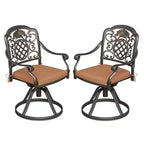 Ensemble de 2 chaises de salle à manger de patio pivotantes, chaises d'extérieur en métal aluminium avec coussins amovibles, sièges de patio pour jardin, cour, terrasse, balcon (marron)