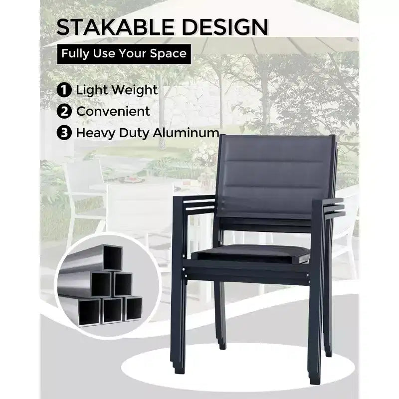 Patio Stackable Chairs Set of 4 - Outdoor Aluminum Stacking Dining Chairs with Breathable Textilene Fabric for Outdoor, Patio, Deck, Backyard