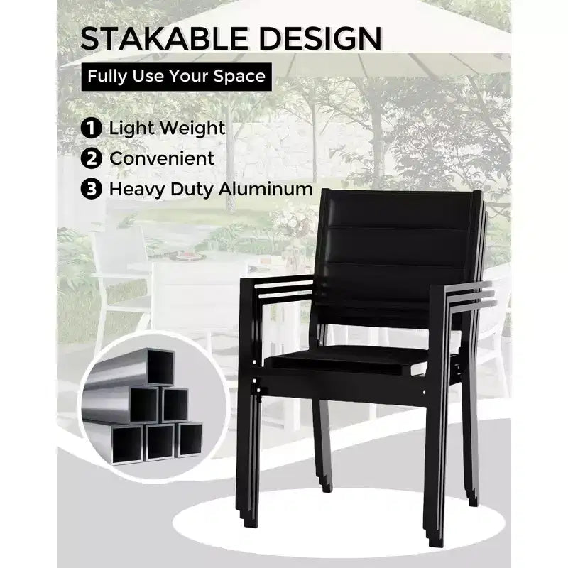 Patio Stackable Chairs Set of 4 - Outdoor Aluminum Stacking Dining Chairs with Breathable Textilene Fabric for Outdoor, Patio, Deck, Backyard
