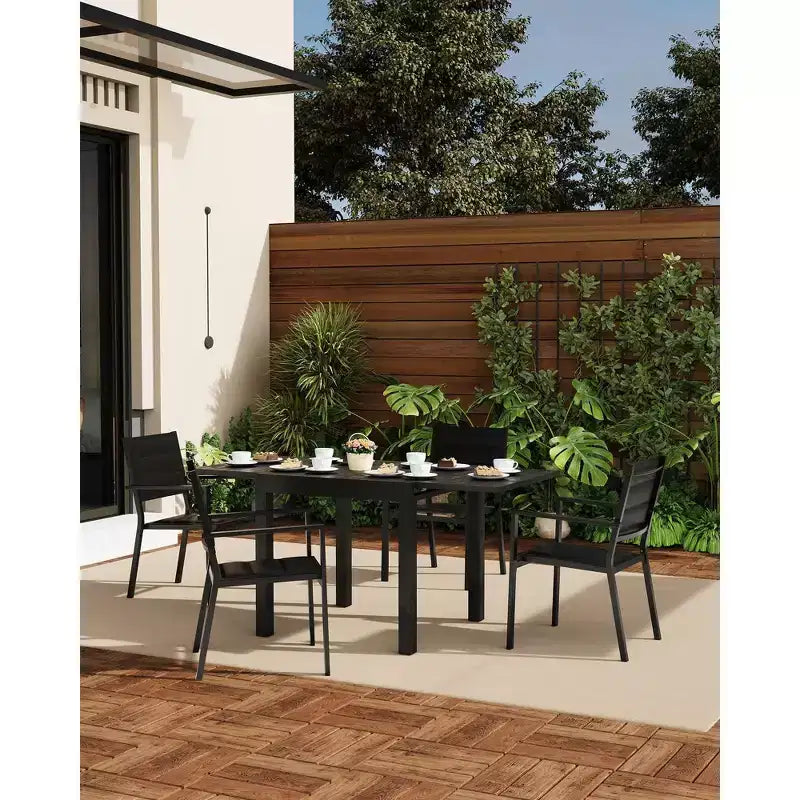 Patio Stackable Chairs Set of 4 - Outdoor Aluminum Stacking Dining Chairs with Breathable Textilene Fabric for Outdoor, Patio, Deck, Backyard