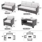Ensemble de mobilier de jardin en osier pour terrasse, table à plateau en verre avec rangement dissimulé, comprend 7 éléments d'assise, rotin naturel avec coussins