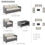 Ensemble de mobilier de jardin en osier pour terrasse, table à plateau en verre avec rangement dissimulé, comprend 7 éléments d'assise, rotin naturel avec coussins