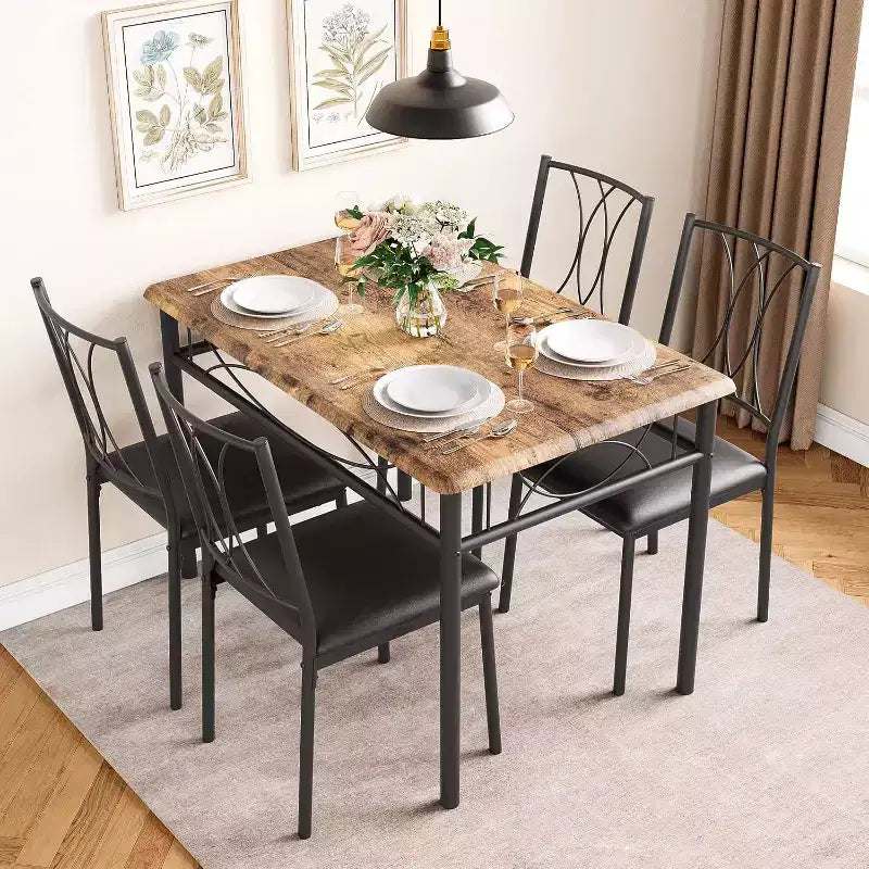 Dining Table Set for 4, Dining Room Table Set with 4 Upholstered Chairs, Rectangular Dining Table for Small Space, Apartment, Breakfast