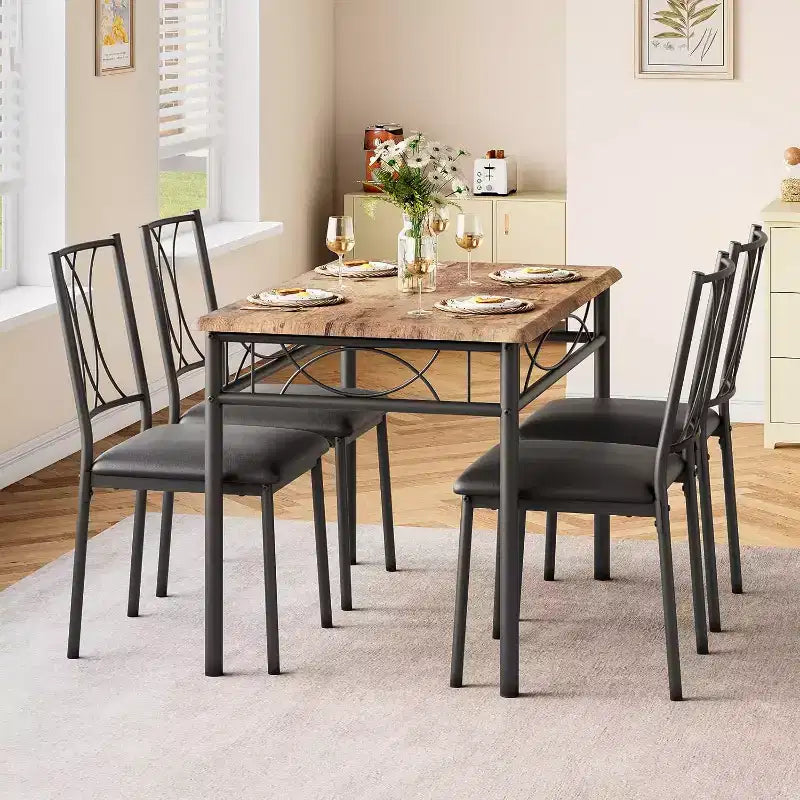 Dining Table Set for 4, Dining Room Table Set with 4 Upholstered Chairs, Rectangular Dining Table for Small Space, Apartment, Breakfast