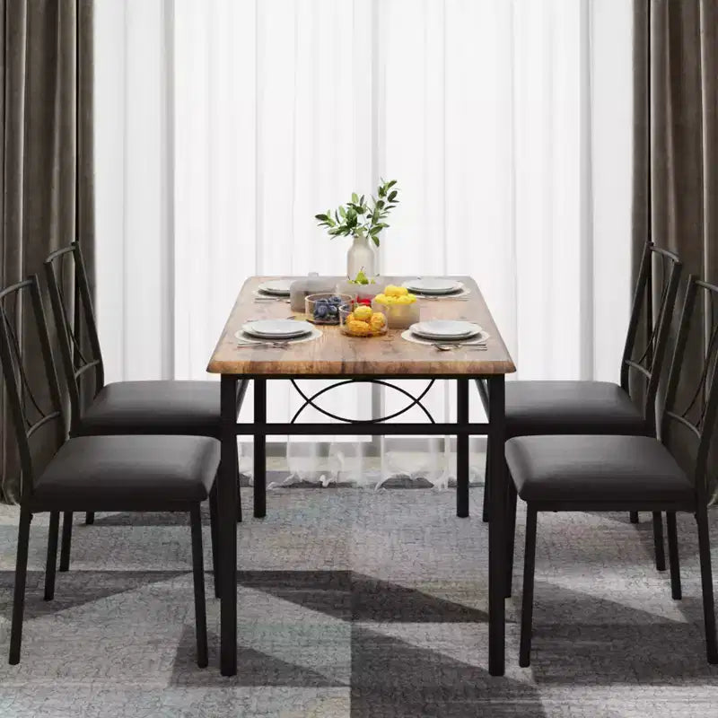 Dining Table Set for 4, Dining Room Table Set with 4 Upholstered Chairs, Rectangular Dining Table for Small Space, Apartment, Breakfast