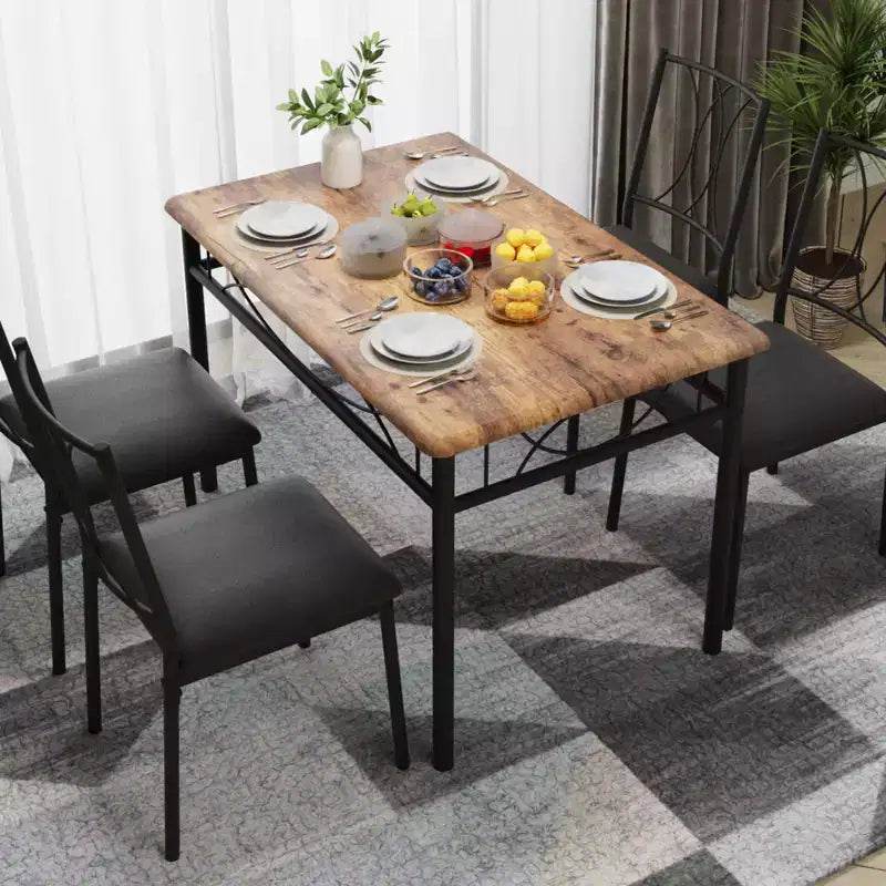 Dining Table Set for 4, Dining Room Table Set with 4 Upholstered Chairs, Rectangular Dining Table for Small Space, Apartment, Breakfast