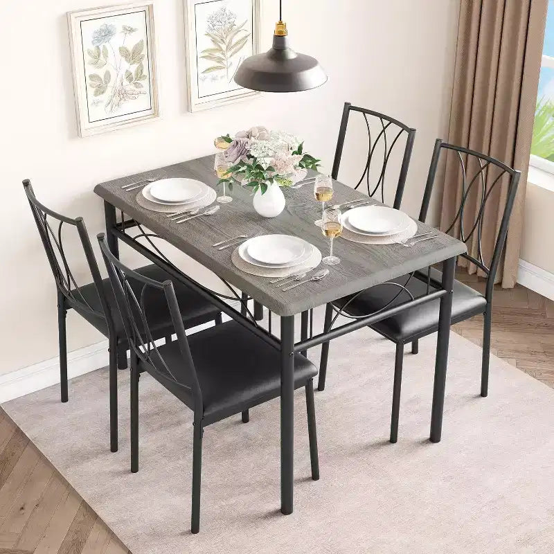 Dining Table Set for 4, Dining Room Table Set with 4 Upholstered Chairs, Rectangular Dining Table for Small Space, Apartment, Breakfast