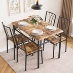 Dining Table Set for 4, Dining Room Table Set with 4 Upholstered Chairs, Rectangular Dining Table for Small Space, Apartment, Breakfast