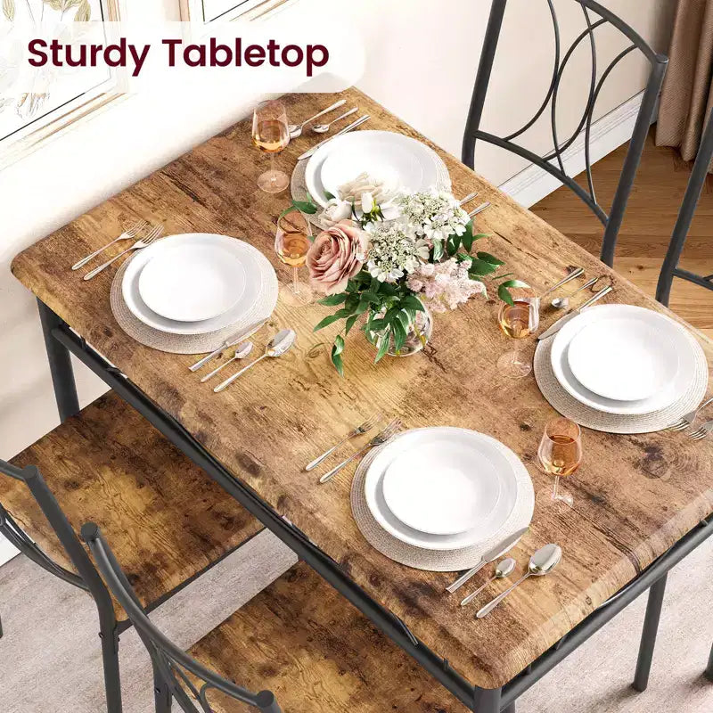 Dining Table Set for 4, Dining Room Table Set with 4 Upholstered Chairs, Rectangular Dining Table for Small Space, Apartment, Breakfast