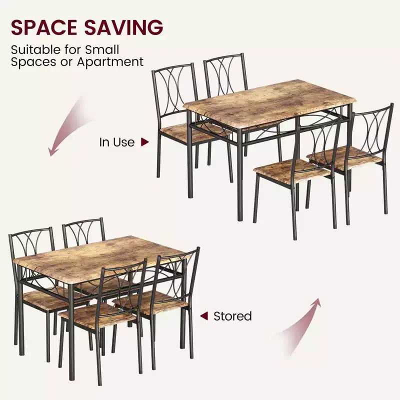 Dining Table Set for 4, Dining Room Table Set with 4 Upholstered Chairs, Rectangular Dining Table for Small Space, Apartment, Breakfast