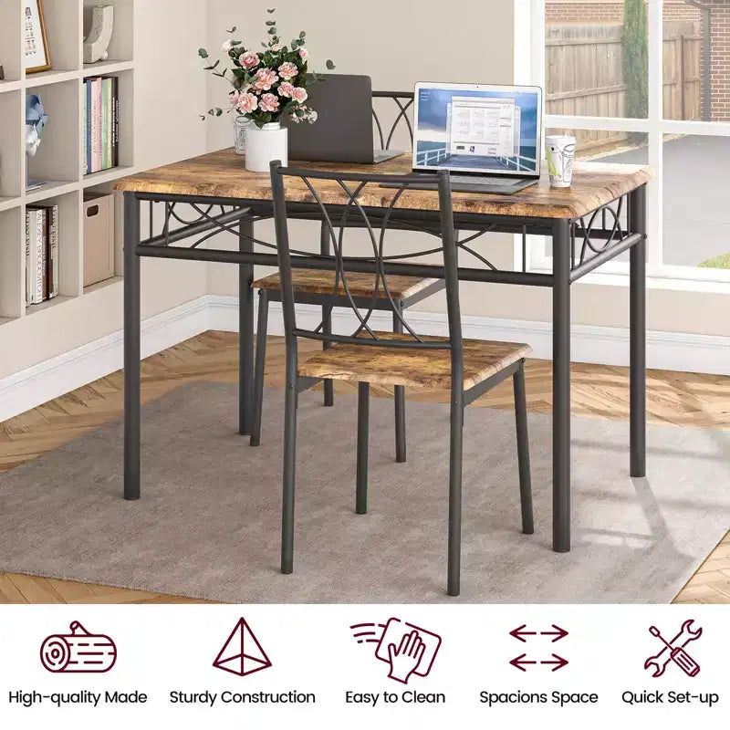 Dining Table Set for 4, Dining Room Table Set with 4 Upholstered Chairs, Rectangular Dining Table for Small Space, Apartment, Breakfast