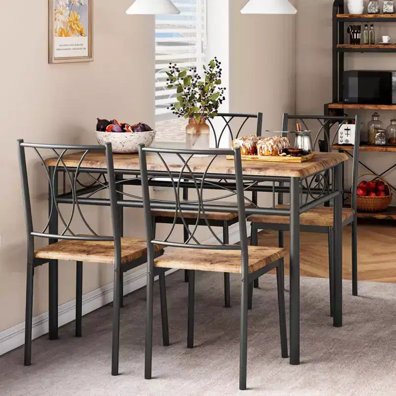Dining Table Set for 4, Dining Room Table Set with 4 Upholstered Chairs, Rectangular Dining Table for Small Space, Apartment, Breakfast