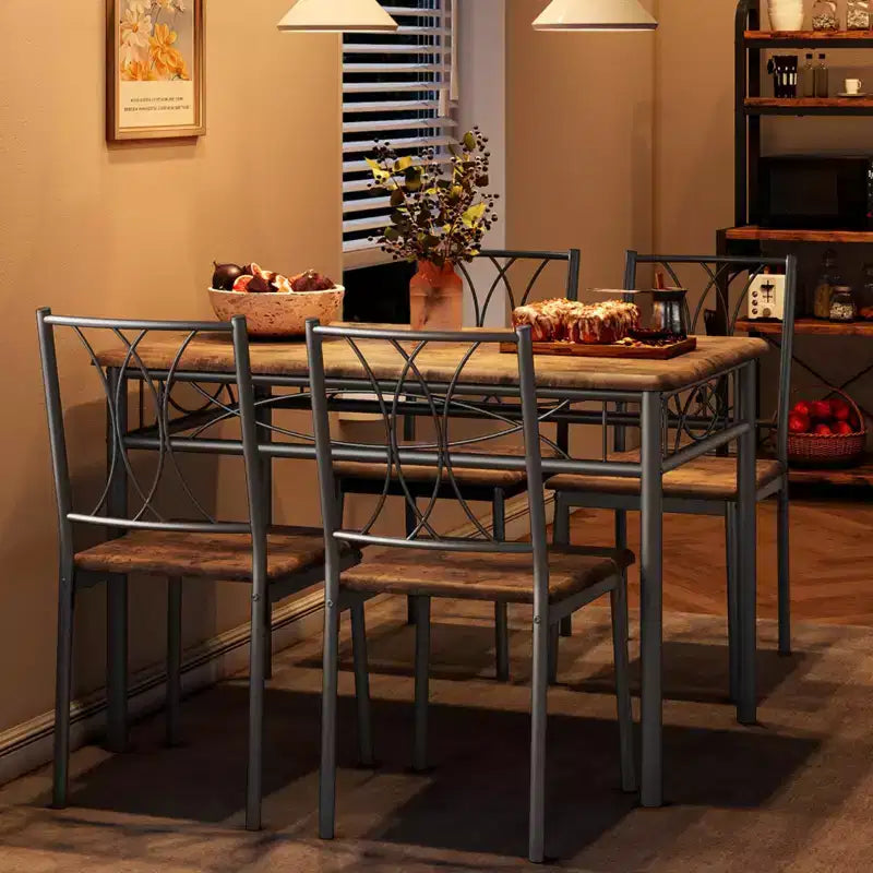 Dining Table Set for 4, Dining Room Table Set with 4 Upholstered Chairs, Rectangular Dining Table for Small Space, Apartment, Breakfast