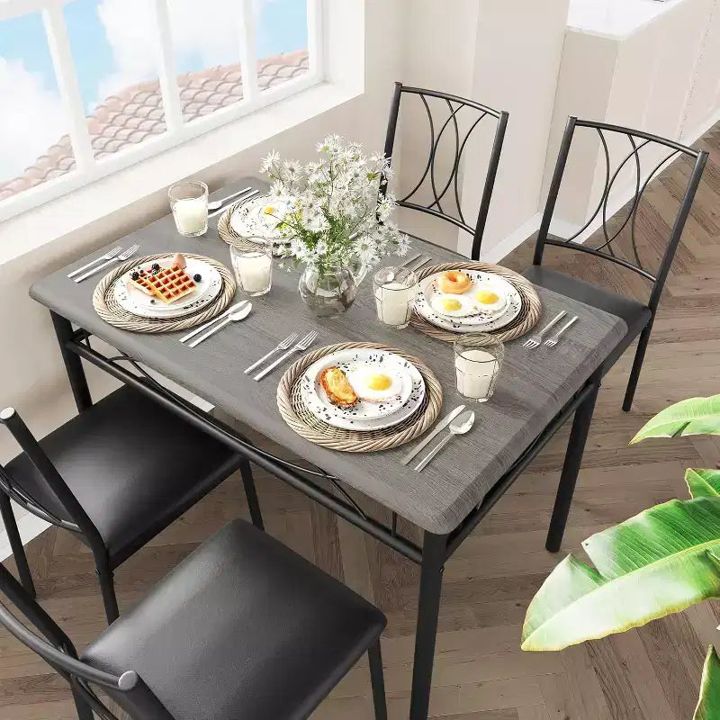 Dining Table Set for 4, Dining Room Table Set with 4 Upholstered Chairs, Rectangular Dining Table for Small Space, Apartment, Breakfast