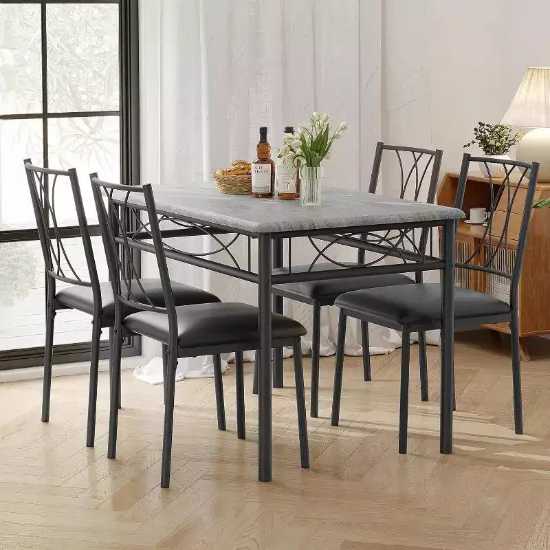 Dining Table Set for 4, Dining Room Table Set with 4 Upholstered Chairs, Rectangular Dining Table for Small Space, Apartment, Breakfast