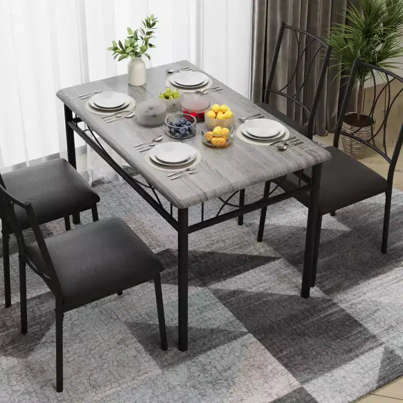 Dining Table Set for 4, Dining Room Table Set with 4 Upholstered Chairs, Rectangular Dining Table for Small Space, Apartment, Breakfast
