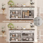 Dyonery 65 Inch Large Buffet Storage Cabinet with 3 Drawers and 4 Doors Coffee Bar Bar Cabinet, White/Gray.