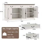 Dyonery 65 Inch Large Buffet Storage Cabinet with 3 Drawers and 4 Doors Coffee Bar Bar Cabinet, White/Gray.