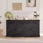 Dyonery 65 Inch Large Buffet Storage Cabinet with 3 Drawers and 4 Doors Coffee Bar Bar Cabinet, White/Gray.