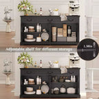 Dyonery 65 Inch Large Buffet Storage Cabinet with 3 Drawers and 4 Doors Coffee Bar Bar Cabinet, White/Gray.